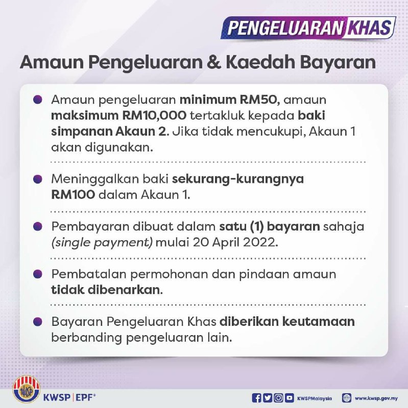 Pengeluaran Khas KWSP RM 10,000 Akan Dibayar Secara One-Off Sahaja